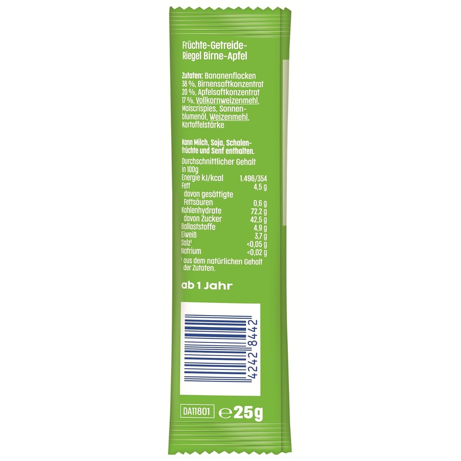 Barritas de fruta de pera y manzana (20 x 25g), endulzadas únicamente con fruta, perfecto snack entre horas, elaboradas a partir de ingredientes estrictamente controlados y seleccionados.