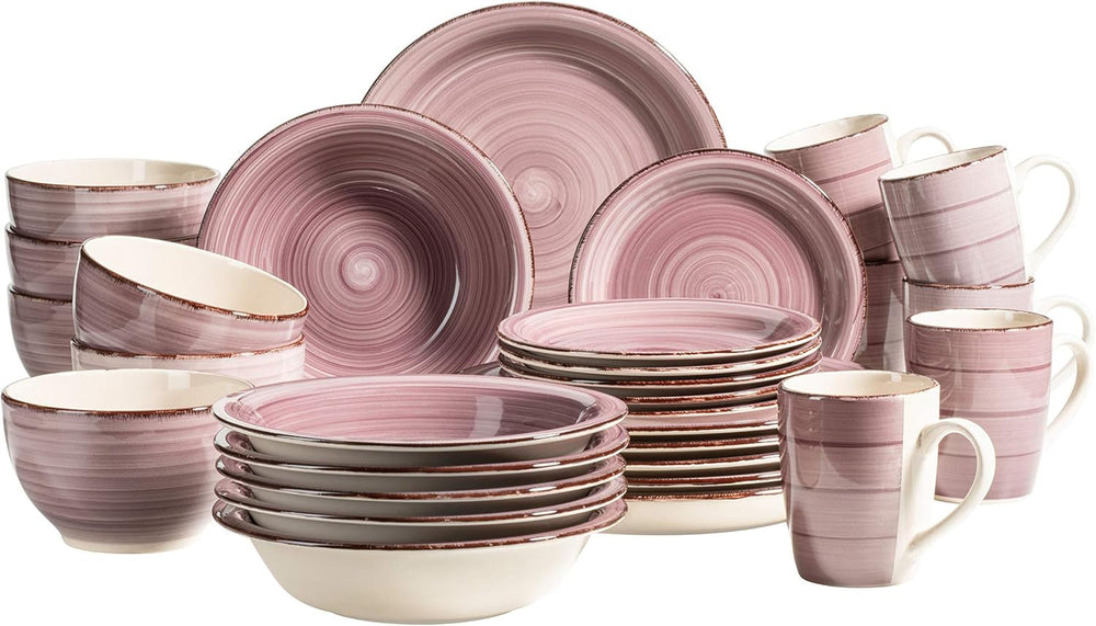 MÄSER 931612 Bel Tempo II 30-Teiliges Vintage Geschirr Set Für 6 Personen, Handbemaltes Keramik Kombiservice in Blau, Steingut, Rauchblau Vajilla Naty Shop Berry