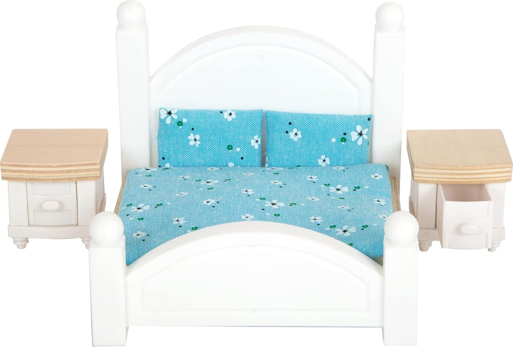 Casă de păpuși Small Foot Vilă de oraș din lemn, cu 3 etaje, față deschisă și 12 mobilier, pentru copii de la 3 ani, 11802, alb gri Casute de papusi Naty Shop