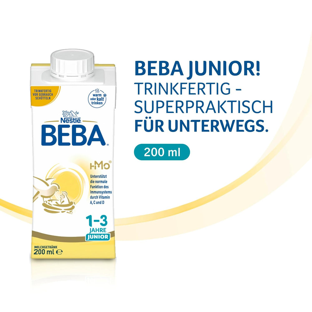 BEBA Bebida de leche lista para beber para niños de 1 a 3 años, con HMO, contenido de proteínas apropiado para la edad, sin aceite de palma, sin aceite de pescado, comida para niños pequeños, paquete de 6 (6 x 200 ml)