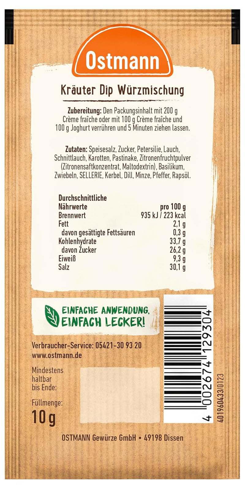 Ostmann Gewürze – Kräuter Dip, aromático Gewürz für leckere Dips und Soßen zu Snacks, Chips, Brot, Fleisch, Gemüse und vielem more, 10 g