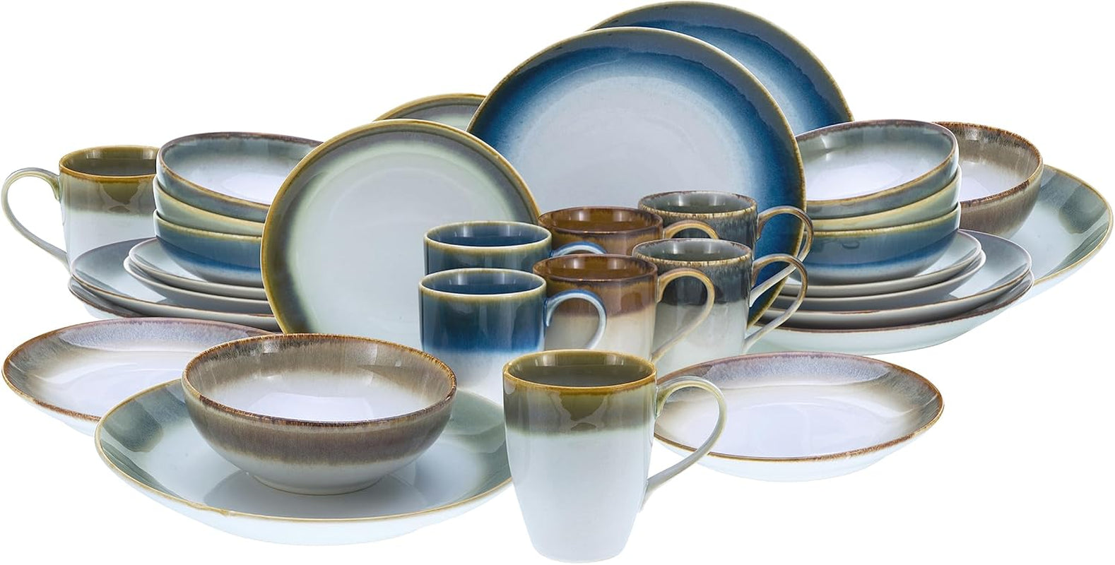 CreaTable, 23679, seria Cascade, set de veselă cu 32 de piese pentru 8 persoane, serviciu combinat din gresie, potrivit pentru mașina de spălat vase și cuptorul cu microunde, producție de calitate