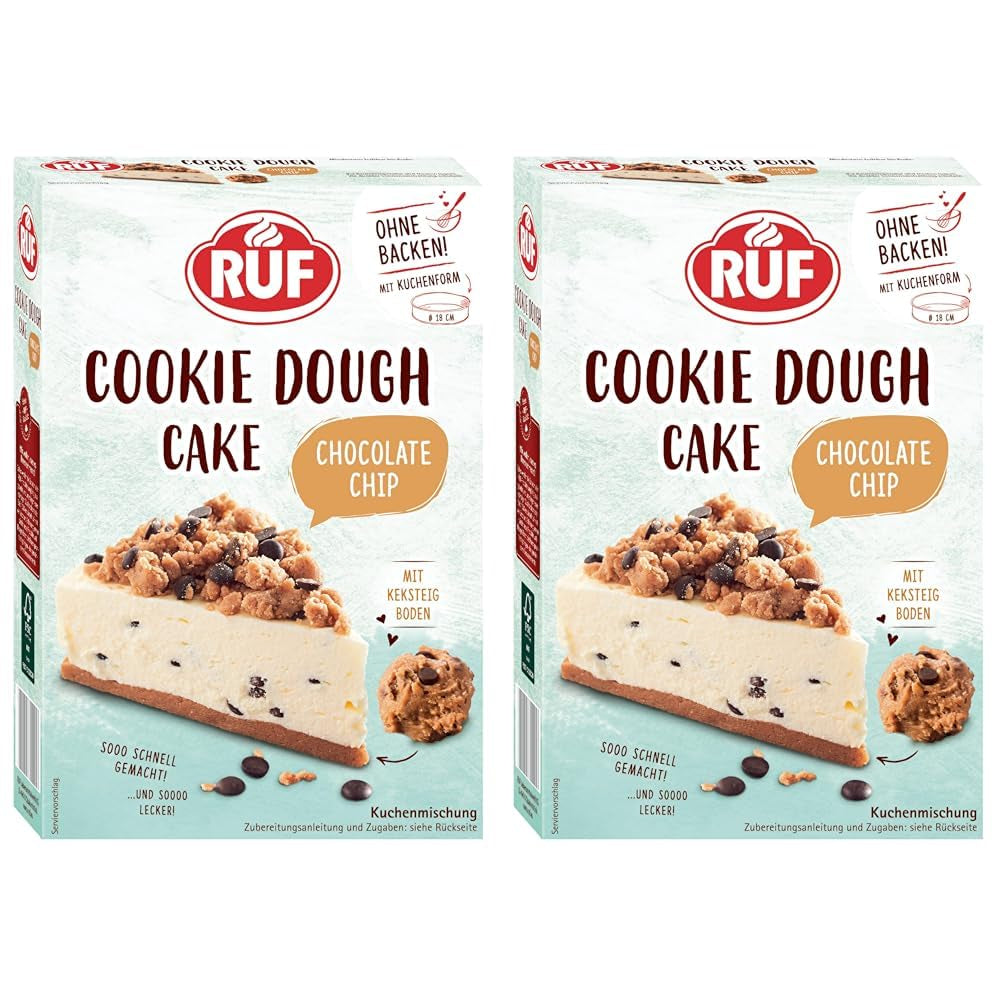 Pastel de masa para galletas RUF Ohne Backen, Tortenboden Aus Keksteig Mit Frischkäse-Creme Und Schokoladenstückchen, Inkl. Kuchenform, 1X325G Mezcla para hornear y cocinar Naty Shop 325 G (2Er Pack) Masa Para Galletas Pastel