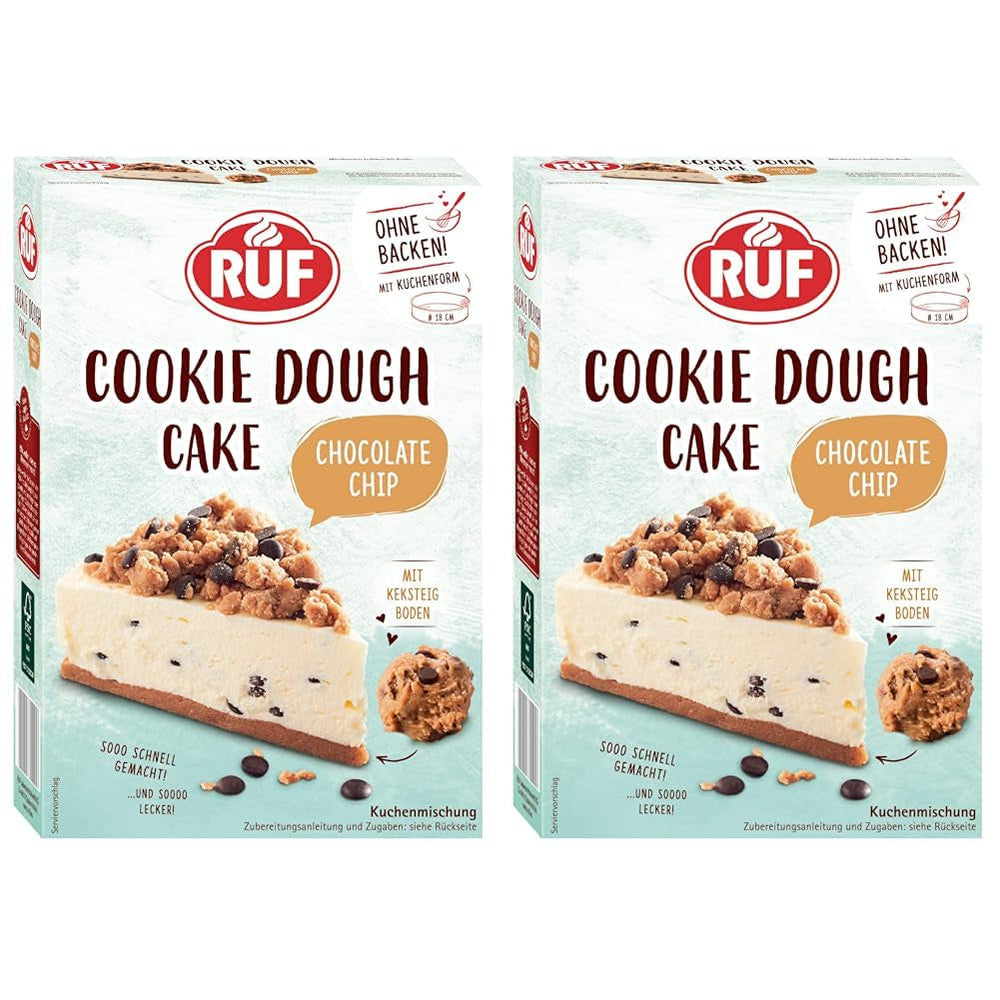 Pastel de masa para galletas RUF Ohne Backen, Tortenboden Aus Keksteig Mit Frischkäse-Creme Und Schokoladenstückchen, Inkl. Kuchenform, 1X325G Mezcla para hornear y cocinar Naty Shop 325 G (2Er Pack) Masa Para Galletas Pastel