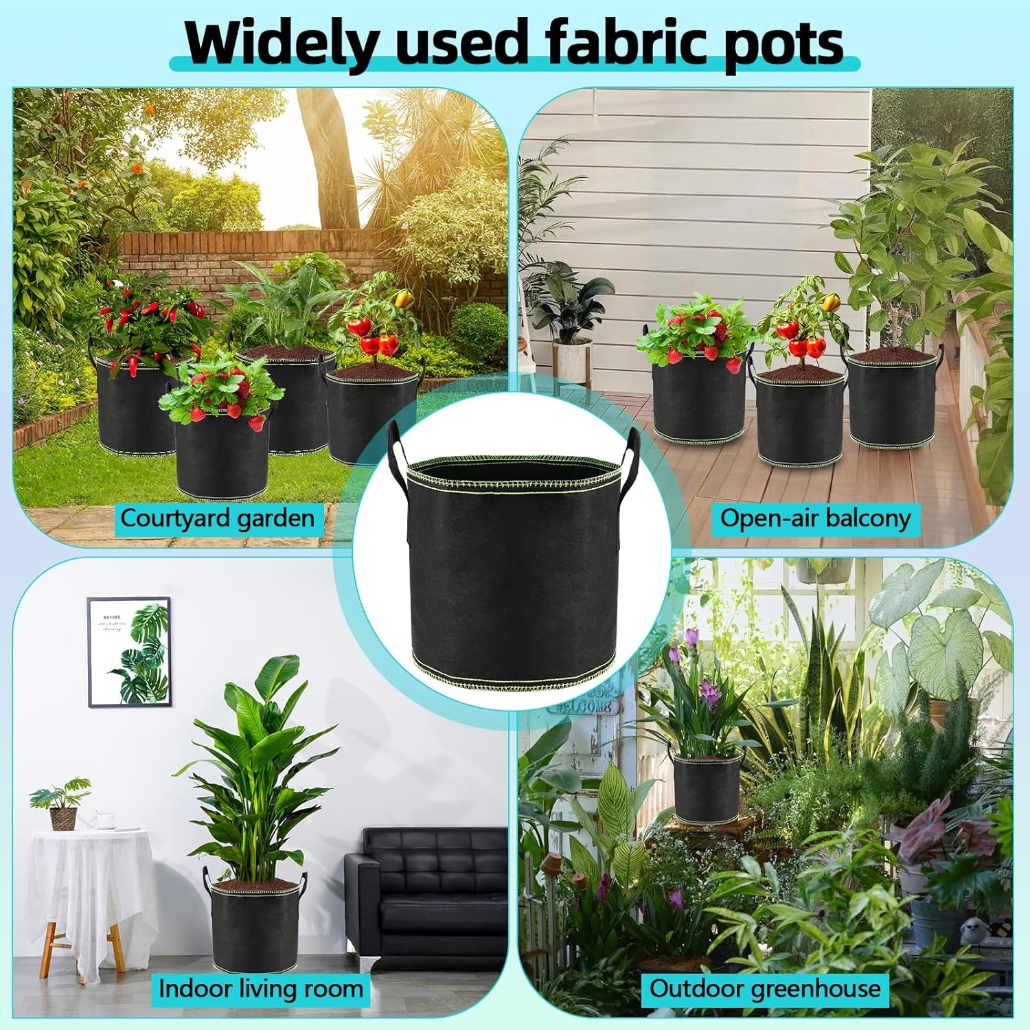 5 Macetas para Tomates de 12L, Bolsas para Plantar de Tela No Tejida con Asas, Macetas de Jardín Engrosadas y Ventiladas, Bolsas para Plantar Reutilizables para Patatas, Tomates, Verduras, Flores y Fresas