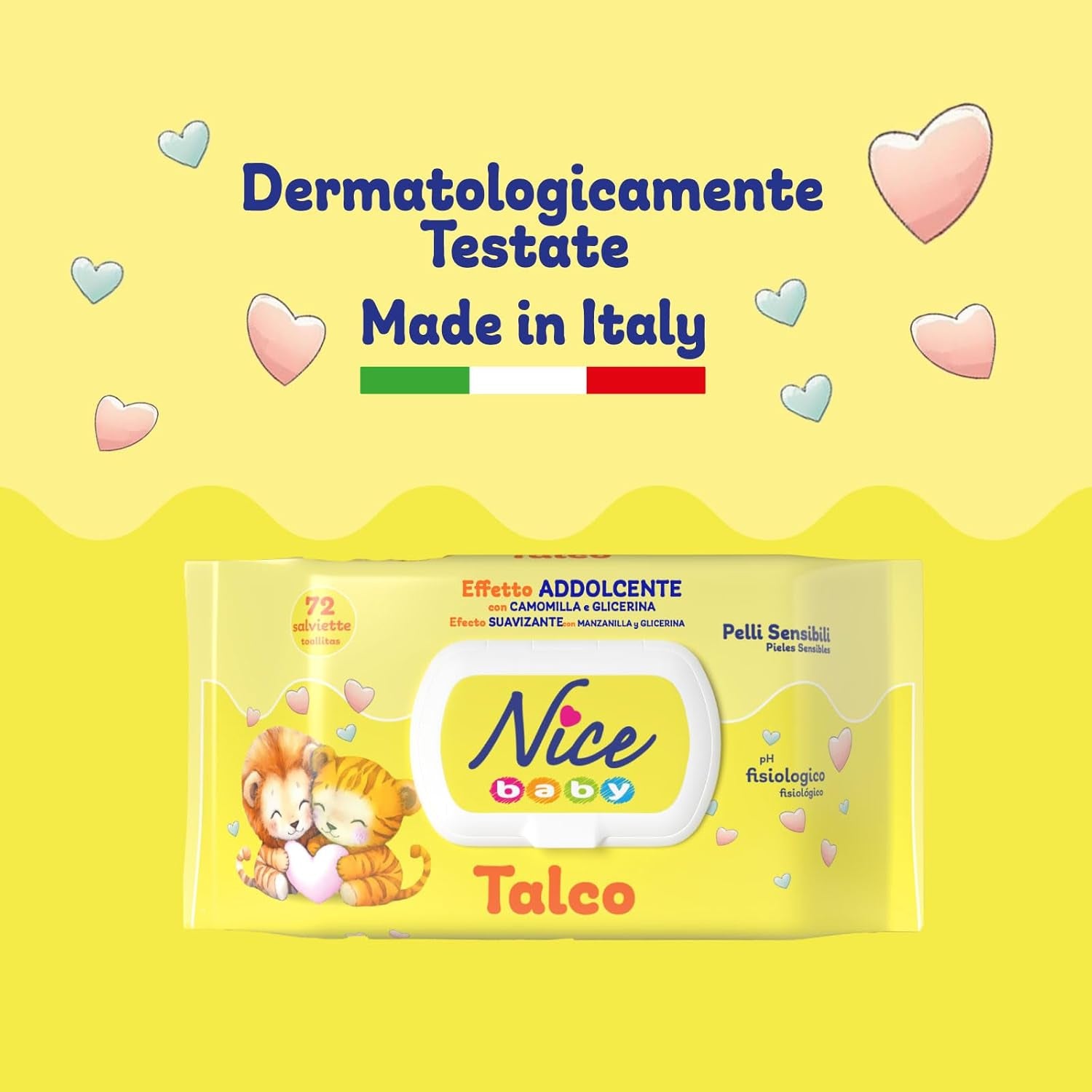 NICE Baby Toallitas húmedas 72 piezas con tapa Talco Aroma Materiales naturales Limpieza suave Bebé 1 pieza