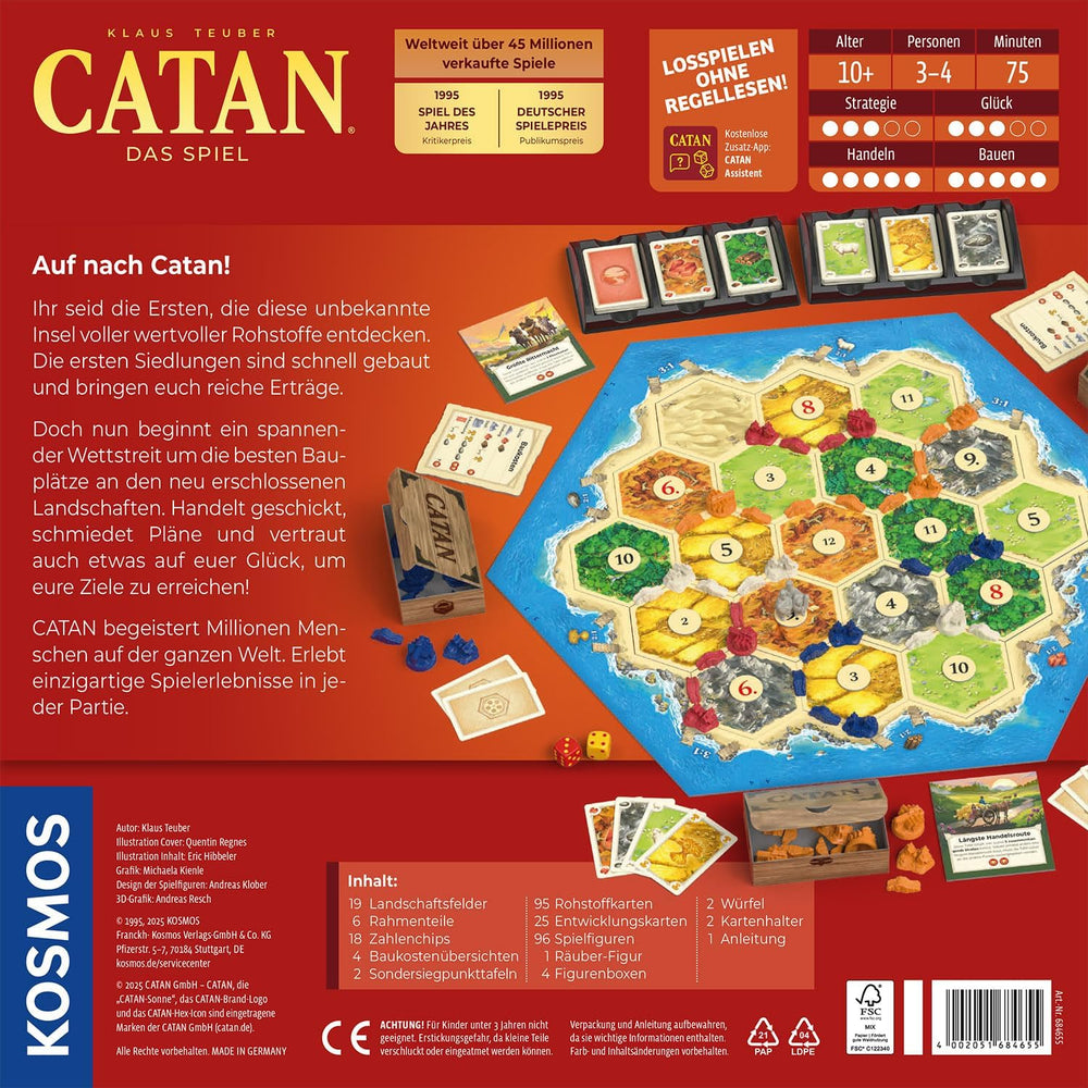 KOSMOS 684655 Catan - Jocul, Coloniștii din Catan, Joc de strategie pentru 3-4 jucători cu vârsta de 10 ani și peste, Joc de societate clasic, Joc de familie, Joc de petrecere