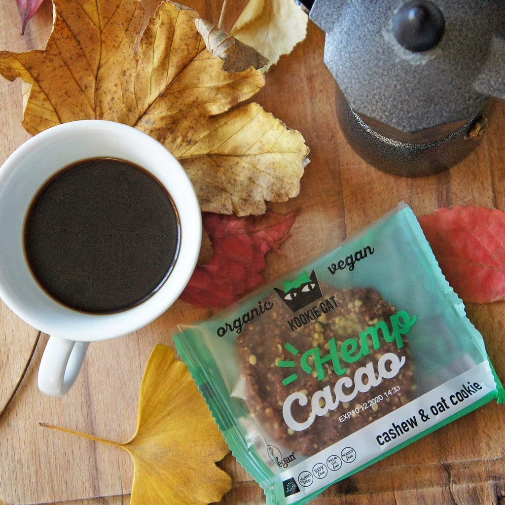 Semințe de cânepă și cacao - Fursecuri vegane ambalate individual, fără gluten, fără soia, organice, cu caju și ovăz - Pachet multiplu de 12 x 50g