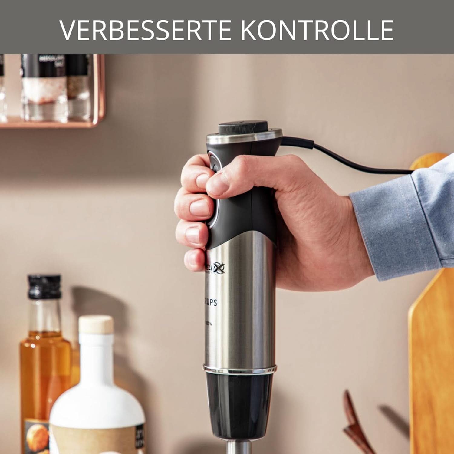 Batidora de pie Krups Perfect Mix HZ6568 | Licuadora | 1000 vatios | Edelstahlfuß | 4 platos adicionales Messer | Tecnología Powelix | Schneebesen | 500 Ml Zerkleiner | Taza Messbecher 800 Ml | Cocina Negro/Plata Naty Shop