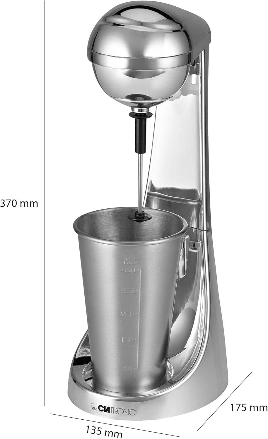 Clatronic® Barmixer U. Milchaufschäumer | Batidora | 650Ml Edelstahlbehälter | Praktischer Becherhalter | Mezclador | 2 Geschwindigkeitsstufen | Motor Kraftvöller de 65 vatios | Cromodesgin | BM 3472 Cocina Tienda Naty