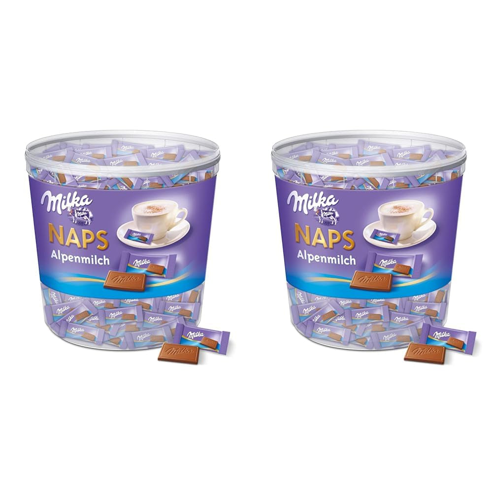 Naps Alpine Milk 1 x 1 kg, mini cuadrados de chocolate fino de chocolate con leche alpino que se derriten en la boca, caja (paquete de 2)