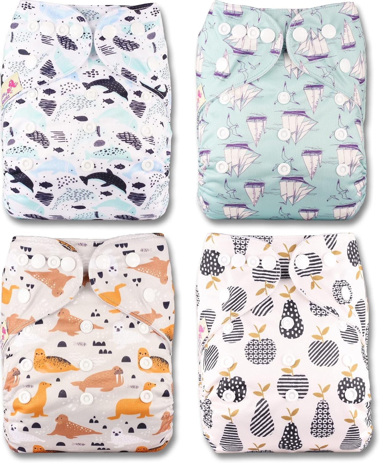 Littles and Bloomz FLP2-0406 Pañal reutilizable con clip estándar, 4 pañales