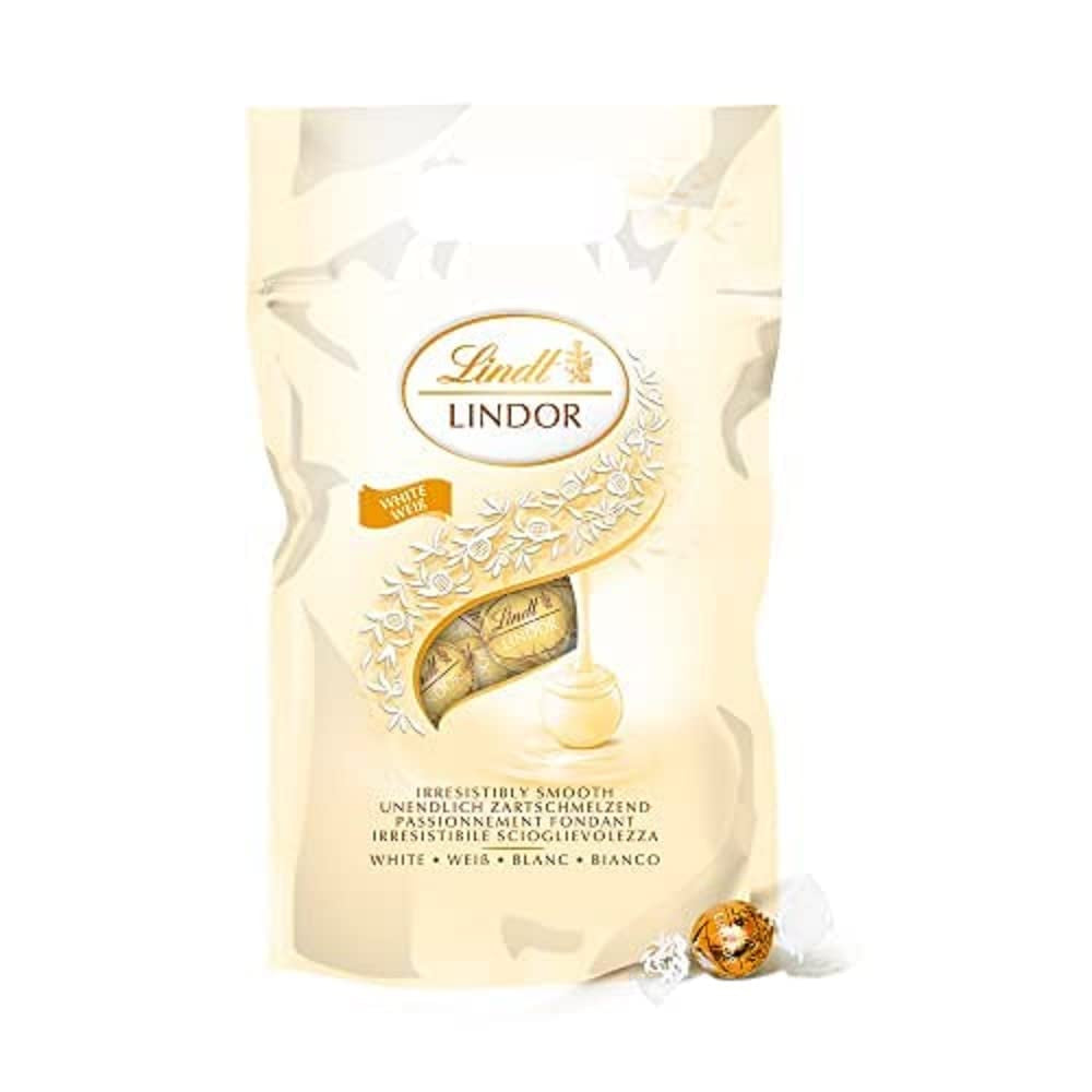 LINDOR bolitas de chocolate blanco, 1 kg y LINDOR | Bolsa resellable de 1 kg | aprox. 80 bolitas de chocolate con leche con relleno de menta | Paquete a granel, regalo de praliné, regalo de chocolate.