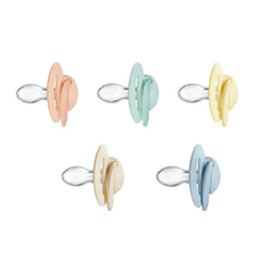 Nuby – Set de 5 tetine și suzete ortodontice din silicon moale | 3 modele pentru zi și noapte | 2 modele care strălucesc în întuneric | Fără BPA | Formă asemănătoare sânilor | Pentru 18-36 de luni