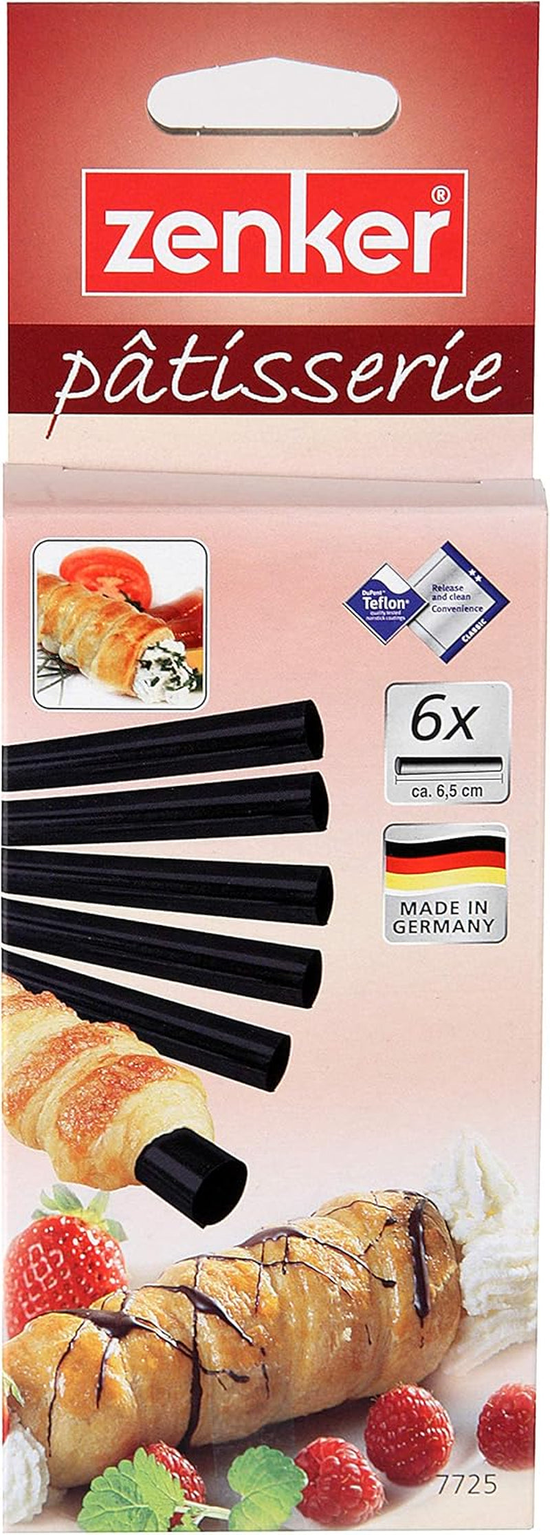Zenker Schaumrollen Set – Premium Backformen für köstliche Schaumrollen, hitzebeständig bis 230°C, incluye práctica caja de almacenamiento, 6 piezas, negro