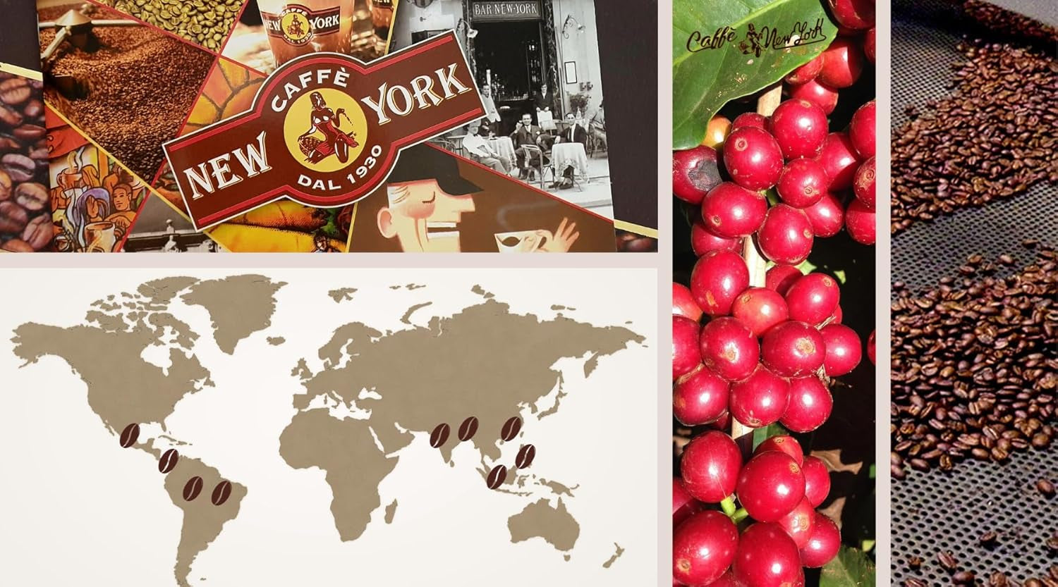 New York Coffee - EXTRA P - Boabe de cafea, gust puternic și hotărât, boabe Arabica și Robusta, pentru măcinare, espresso italian, amestec de bar - calitate superioară din 1930 - 1 kg, boabe