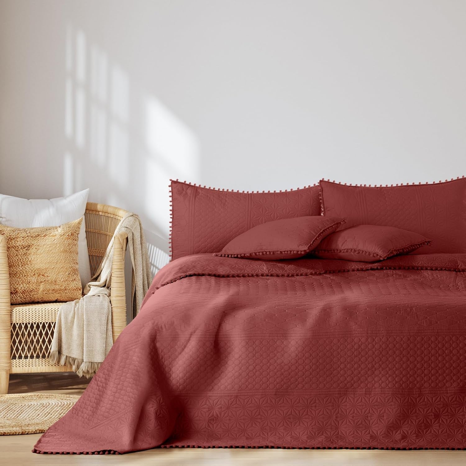 Ameliahome Colcha con pompones 220X240 Cm Colcha de doble cara Acolchado ultrasónico Poliéster Meadore Gris Camas y mantas Besuche den AmeliaHome-Store Meadore rosa viejo 240X260 Cm