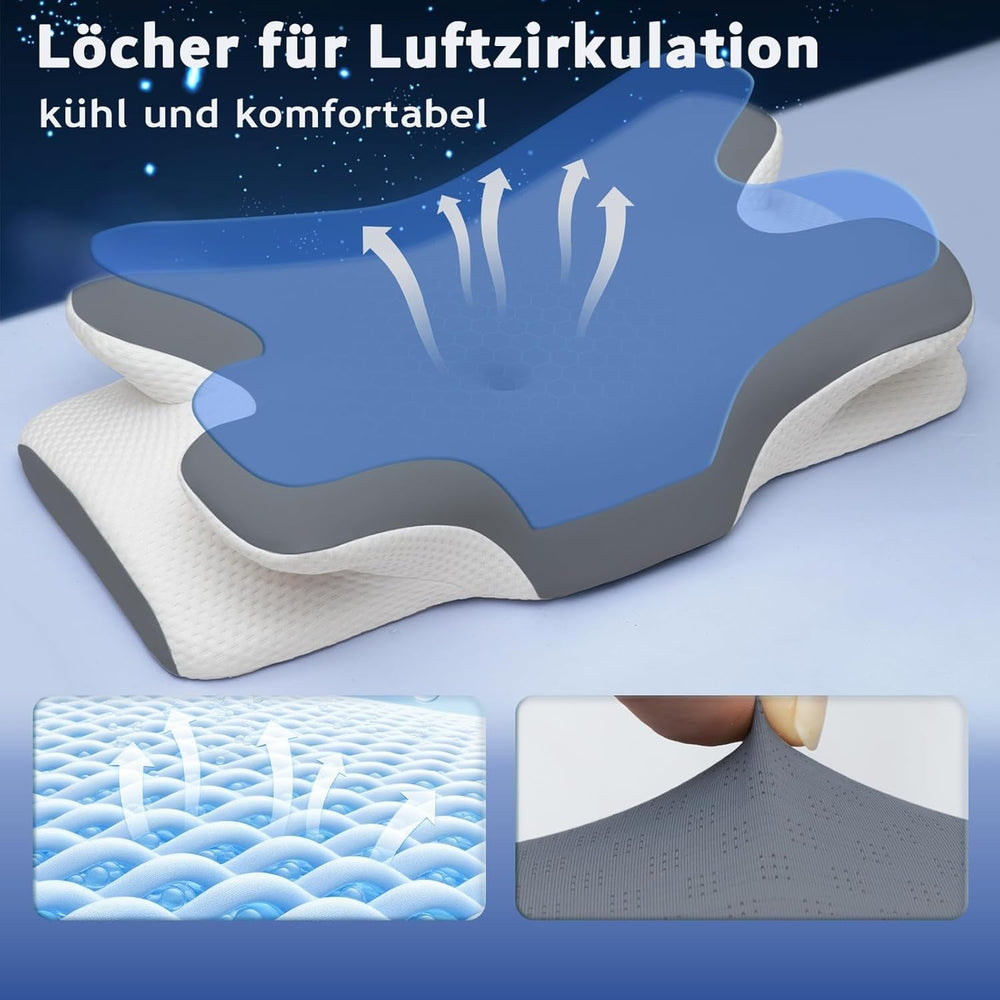 Pernă din spumă de memorie Pernă pentru gât Pernă ortopedică - Design ergonomic Cu formă goală Pentru cei care dorm lateral, pe spate și pe stomac Gri Perne ortopedice cervicale Naty Shop