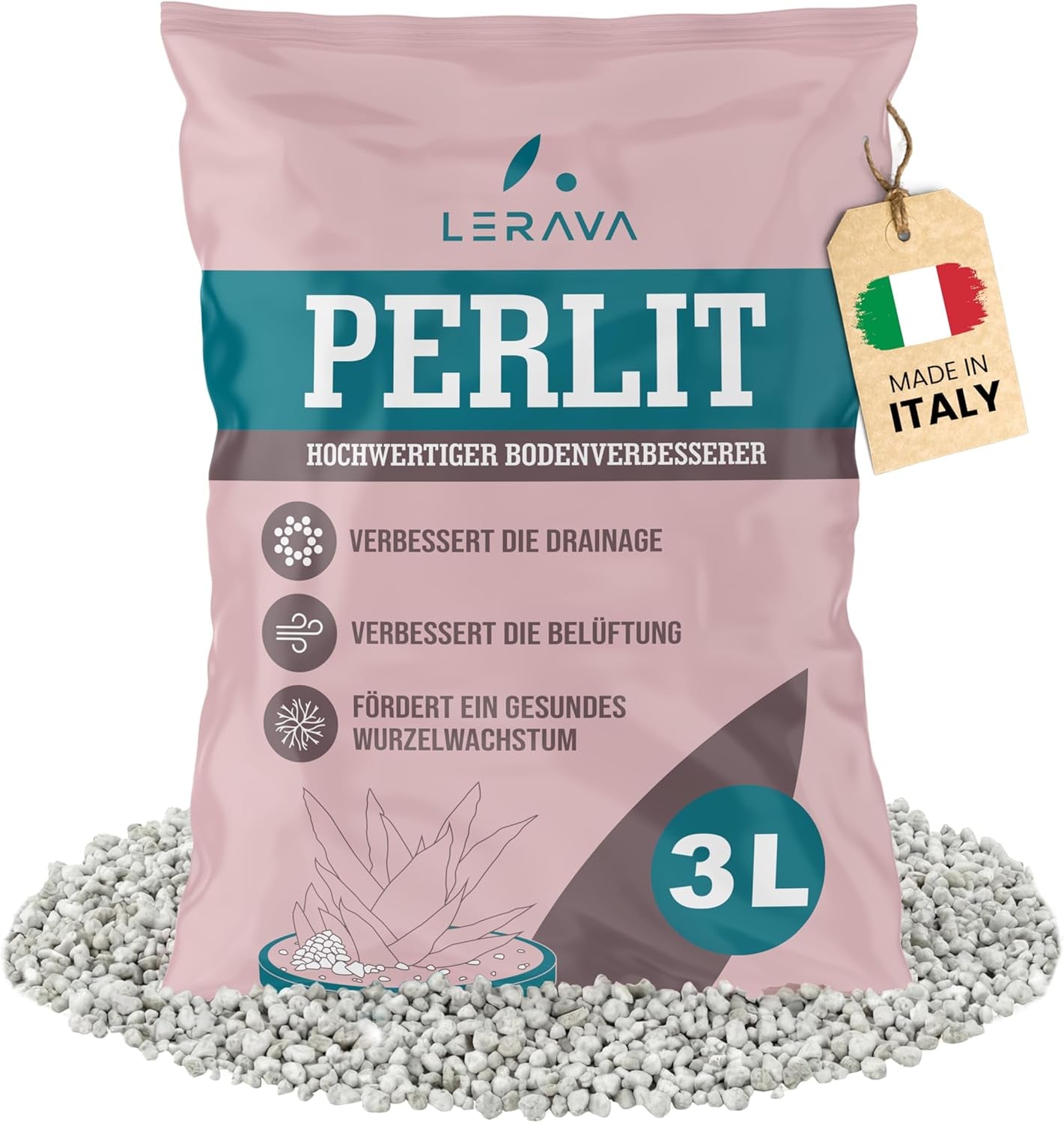 LERAVA® Perlita para Plantas (5L) – Perlita de grano grueso para la mejora del suelo – Garantiza un drenaje y aireación óptimos – Aditivo natural para suelos e hidroponía – Gránulos para plantas