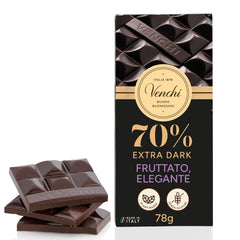 Venchi - Chocolate negro 70%, 78 g - Con mezclas de cacao seleccionadas - Sin gluten - Vegano