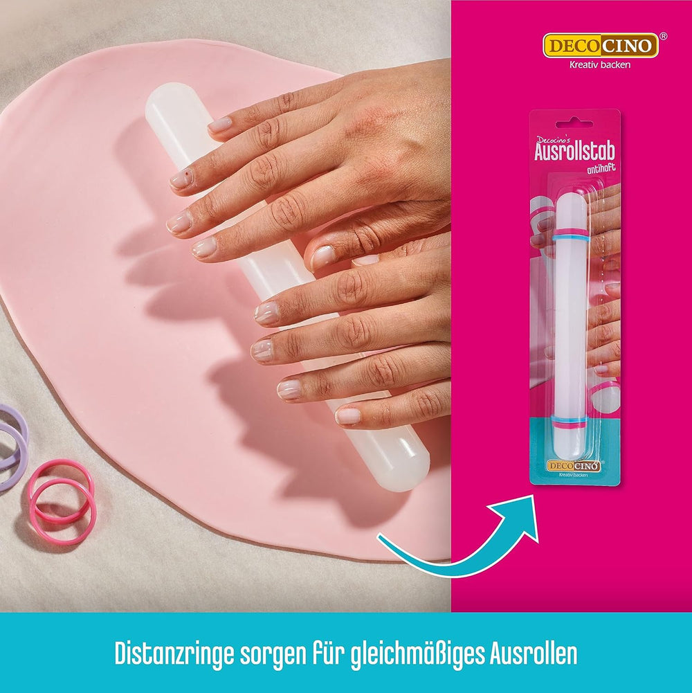 DECOCINO Ausrollstab – 3 piezas, aprox. 23 cm de largo – antihaftbeschichter als Teigrolle zum Ausrollen von Mazapán, Blütenpaste, Roll-Fondant