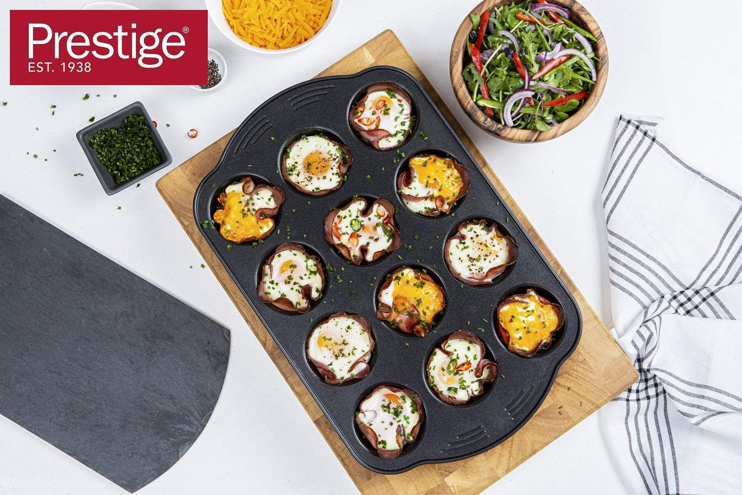 Prestige 48227 Aerolift Muffin Zinn, Acero al Carbono, Schwarz Moldes y bandejas para horno Naty Shop