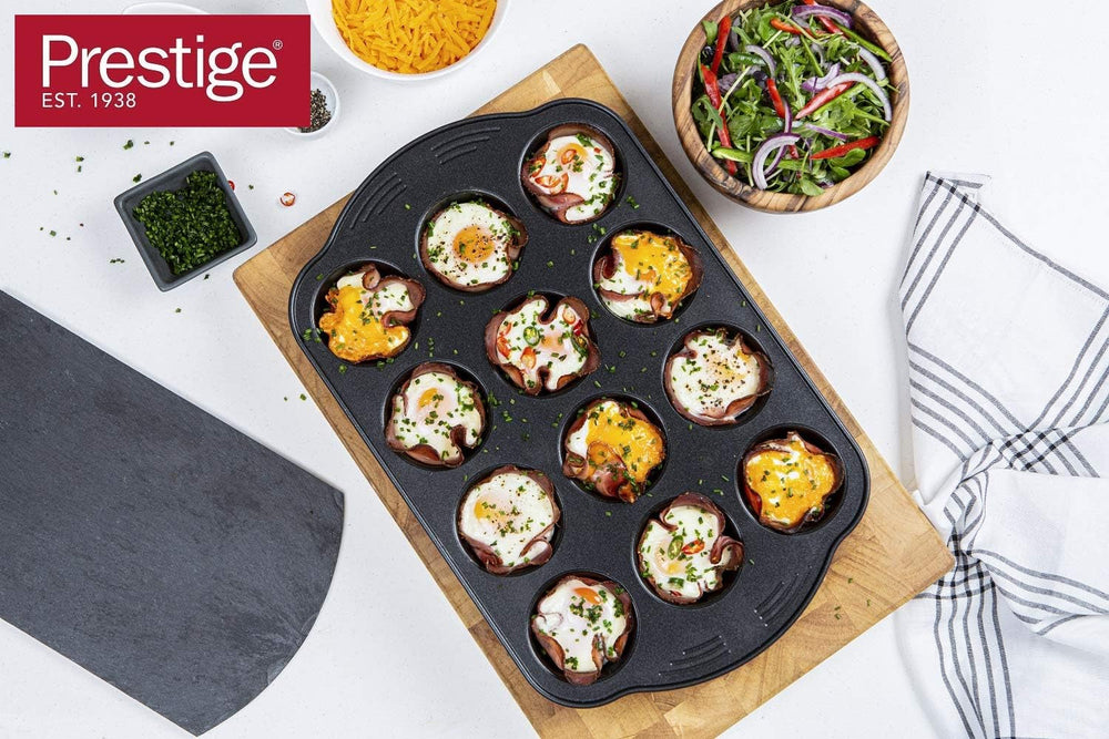 Prestige 48227 Aerolift Muffin Zinn, Acero al Carbono, Schwarz Moldes y bandejas para horno Naty Shop