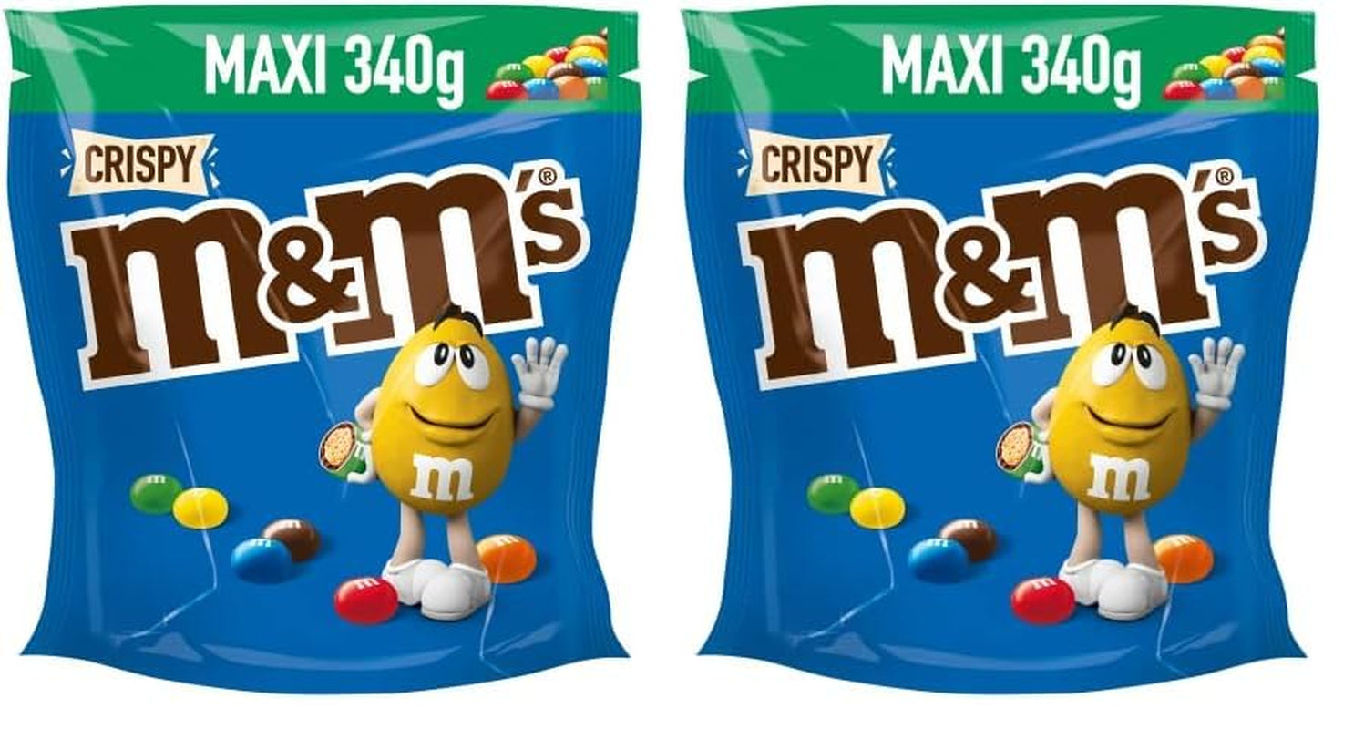 M&M'S Crispy, lentejas crujientes de chocolate y centro crujiente, chocolate, 1 paquete (1 x 340 g) (paquete de 2)