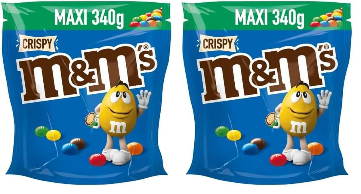 M&M'S Crispy, lentejas crujientes de chocolate y centro crujiente, chocolate, 1 paquete (1 x 340 g) (paquete de 2)