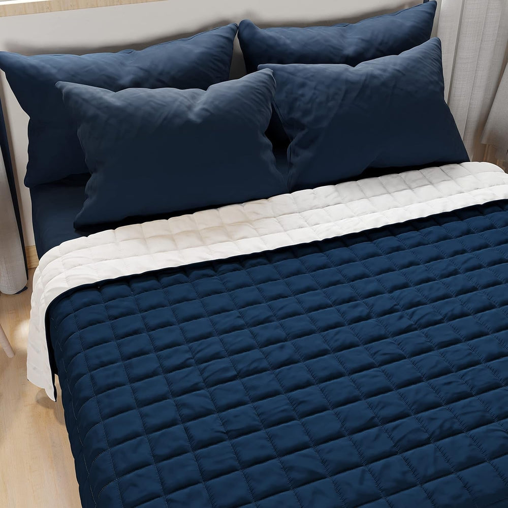 PETTI Artigiani Italiani - Edredón cama individual, edredón doble cara, edredón primaveral, azul medianoche, blanco, 100% Made in Italy Edredones y edredones Naty Shop