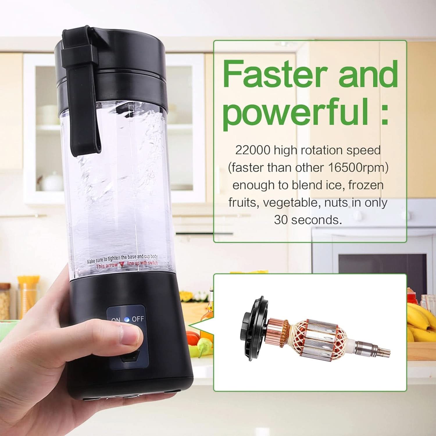 Mixer Smoothie Maker Tragbarer Entsafter: 380Ml Standmixer Persönlicher Shaker Proteinshake Mit 6 Edelstahlmesser Tragbar-Bpa-Freie Mit Usb-Mixbecher Für Shakes,Saftoutdoor,Schwarz Bucatarie Naty Shop