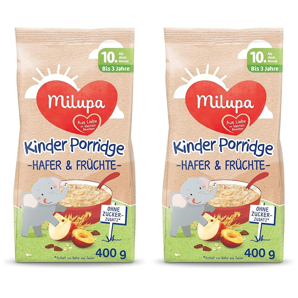 Milupa Papilla para bebés - Papilla de avena y frutas de 10 meses a 3 años, papilla 1 x 400 g (paquete de 2)