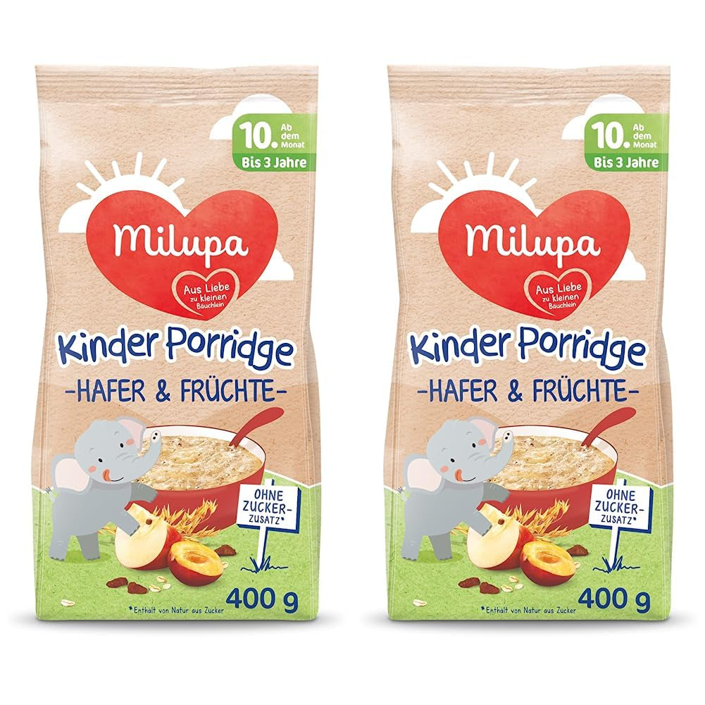 Milupa Papilla para bebés - Papilla de avena y frutas de 10 meses a 3 años, papilla 1 x 400 g (paquete de 2)