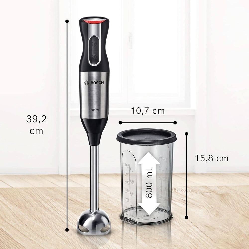 Bosch Ergomixx Style Stabmixer MS6CM61V2, función Vakuum, bomba Vakuum, beutel Vakuum, 4-Klingen-Messer, 12 Stufen, función Turbo, 1000 W, negro/antracita Madre e hijo Naty Shop