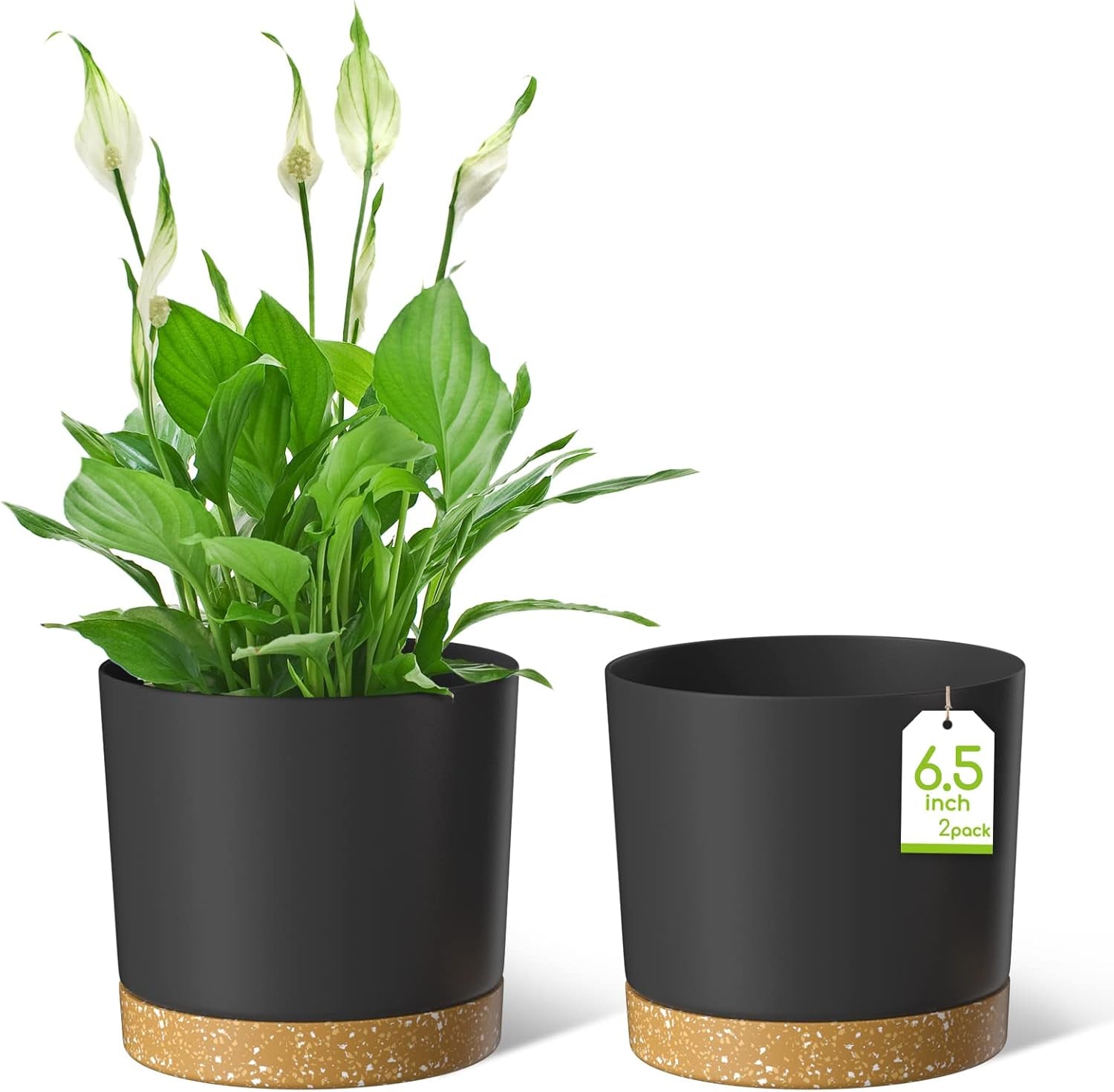 Ghiveci de flori ZMTECH cu diametrul de 25 cm pentru plante de apartament, ghivece de flori din plastic cu farfurie și găuri de drenaj, ghivece rotunde pentru plante de interior și exterior (set de 2, alb)