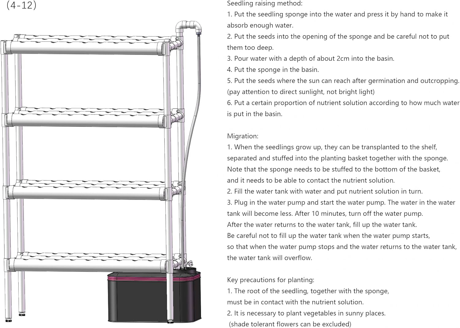 Kit de cultivo hidropónico con 108 lugares para plantar, 4 niveles con bomba de agua. Sistema hidropónico fabricado con tubos de PVC-U de calidad alimentaria para hortalizas de hogar, balcón, jardín y balcón.