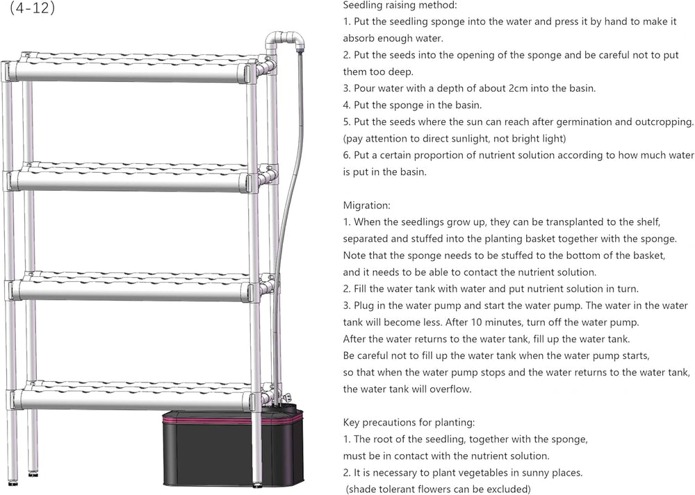 Kit de cultivo hidropónico con 108 lugares para plantar, 4 niveles con bomba de agua. Sistema hidropónico fabricado con tubos de PVC-U de calidad alimentaria para hortalizas de hogar, balcón, jardín y balcón.