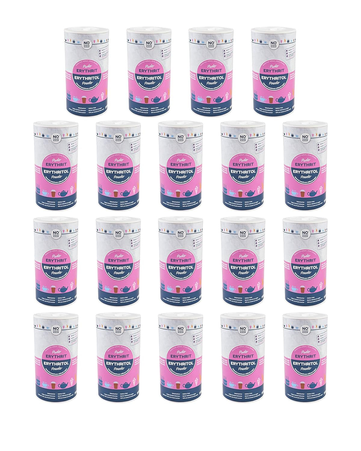 Nosugarsugar Erythrit Puder Streudose - Puderzuckerersatz Kalorienfrei, Paquete 19Er (19 X 250 G) Edulcorantes Naty Shop