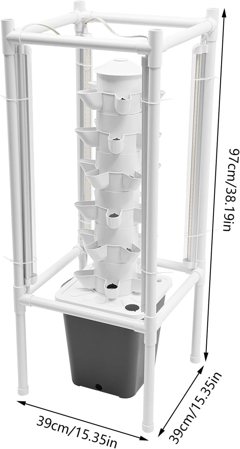 Kit de creștere turn hidroponic, 30 de găuri, 6 niveluri, turn de plantare fără sol, sistem hidroponic, turn aeroponic, grădină verticală, turn de căpșuni, sistem de creștere hidroponic pentru ierburi, fructe și legume (gri)