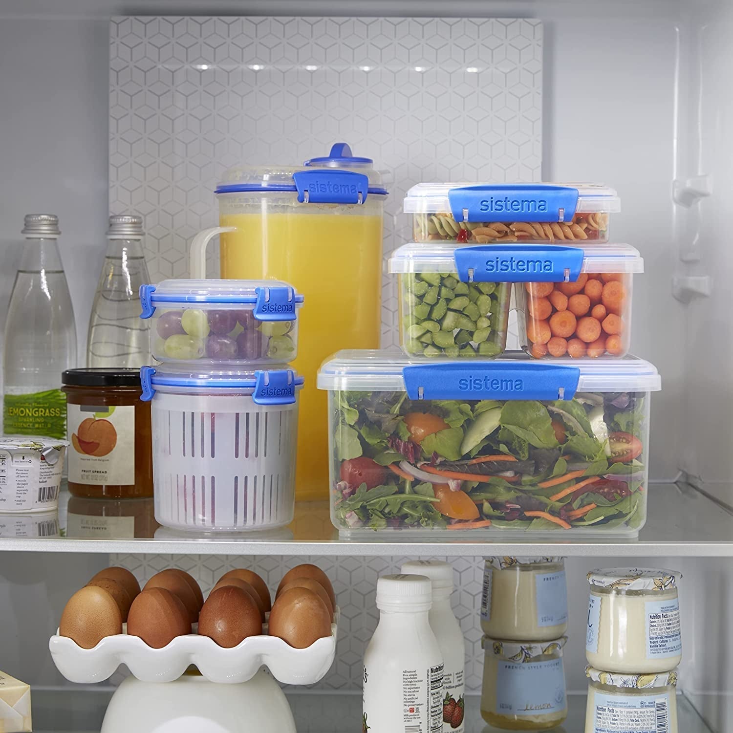 Borcan pentru depozitarea alimentelor Sistema KLIP IT, 5 litri, borcan de depozitare stivuibil și etanș cu capac, potrivit pentru frigider/congelator, plastic fără BPA, clipsuri albastre, 1 bucată (pachet de 2) Cutii depozitare alimente Naty Shop