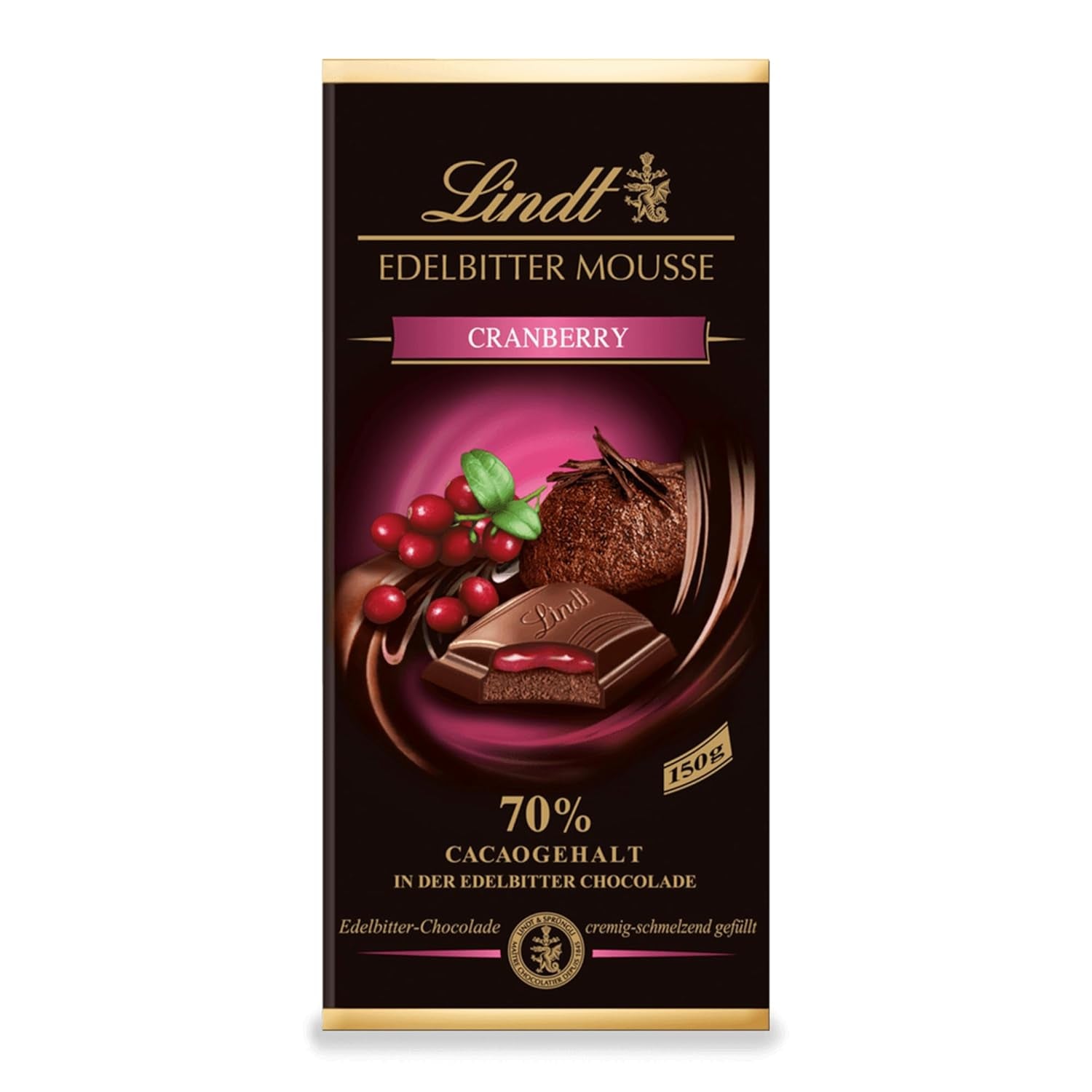 Mousse de chocolate amargo Lindt con chile y cerezas | Barra 150g | Con 70% de contenido de cacao y relleno de mousse de chocolate negro y chili cherry | Barra de chocolate | Chocolate oscuro
