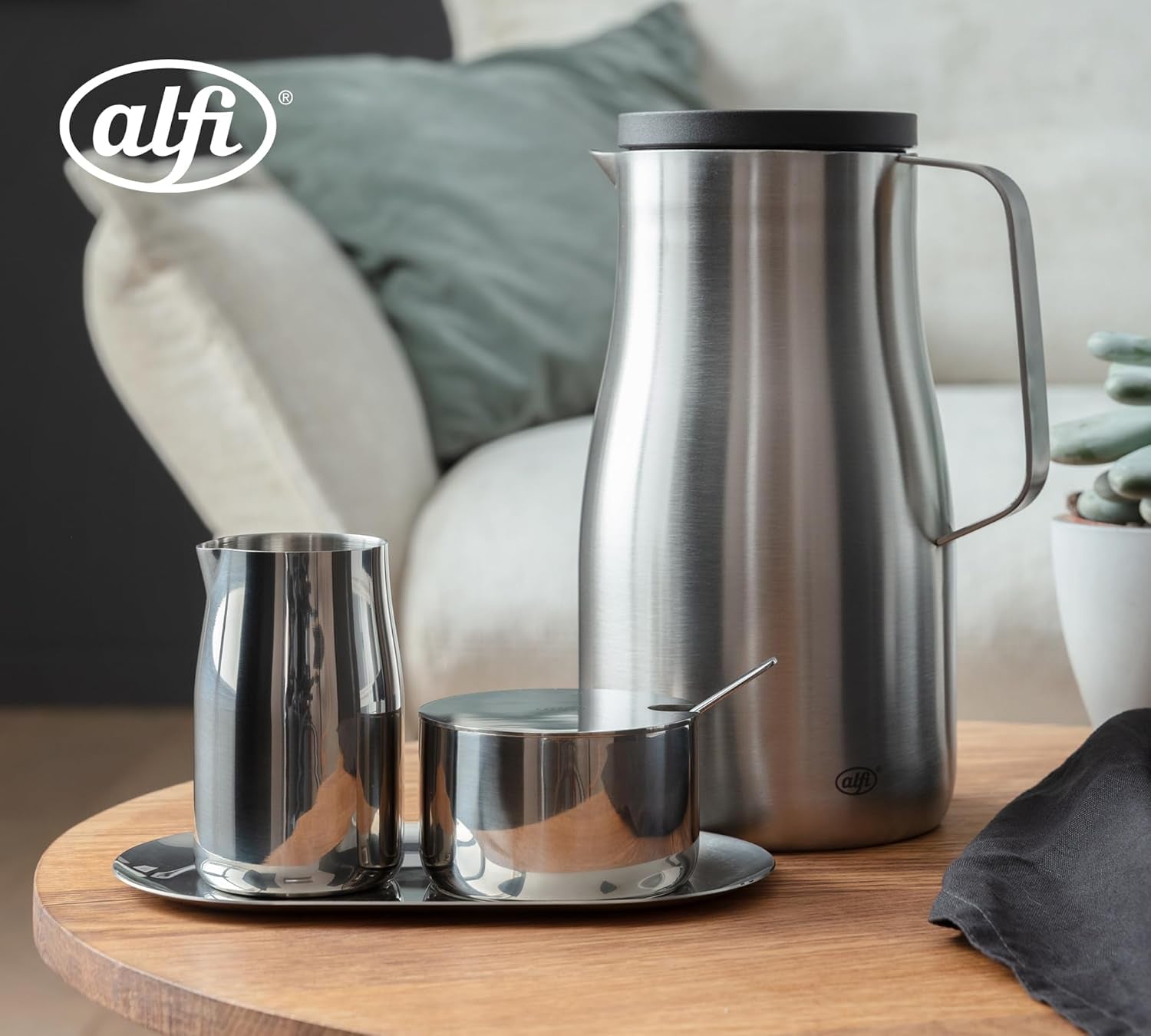 SET LAPTE ȘI ZAHĂR alfi, set lapte și zahăr din oțel inoxidabil lucios, de înaltă calitate, design elegant, lavabil în mașina de spălat vase, durabil