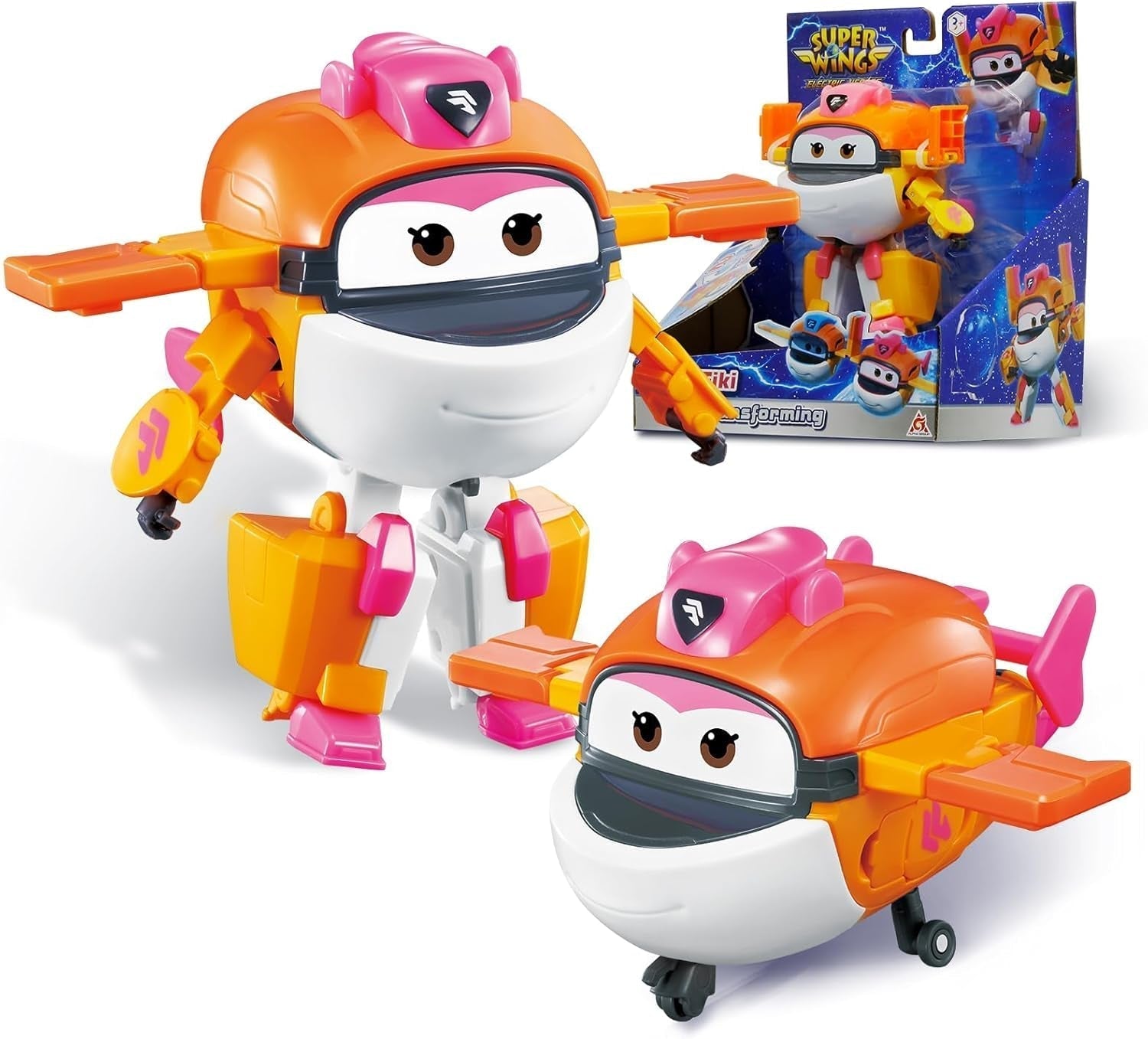 Avión de transformación Super Wings Traver sobrealimentado, aprox. Figura de juego grande para niños de 12,7 cm Figura de avión y robot de juguete para niños y niñas 3+ figuras de acción plateadas Naty Shop Tiki