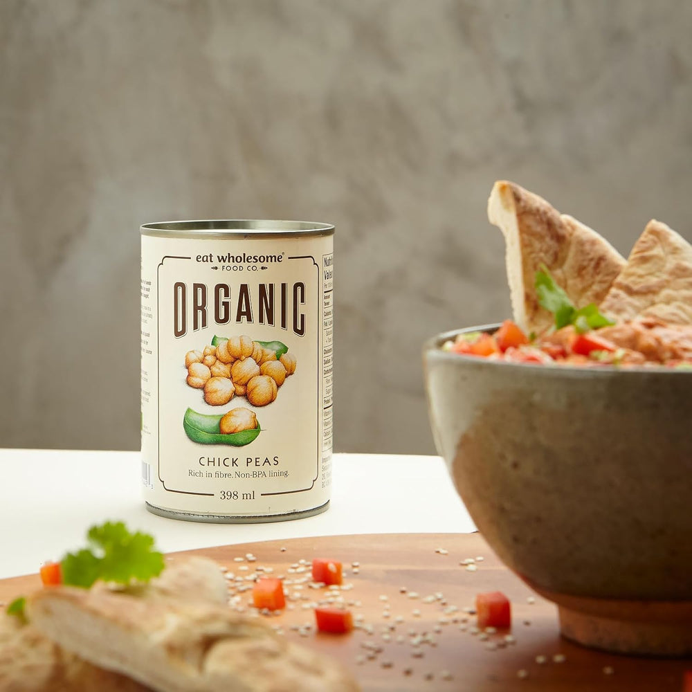 Eat Wholesome Garbanzos Orgánicos, 400 g (Paquete de 12) - Cocidos en Agua, Sin Sal Añadida, 100% Naturales, Fuente de Proteínas, Vegano, Forro Sin BPA y Envase Neutro de CO2