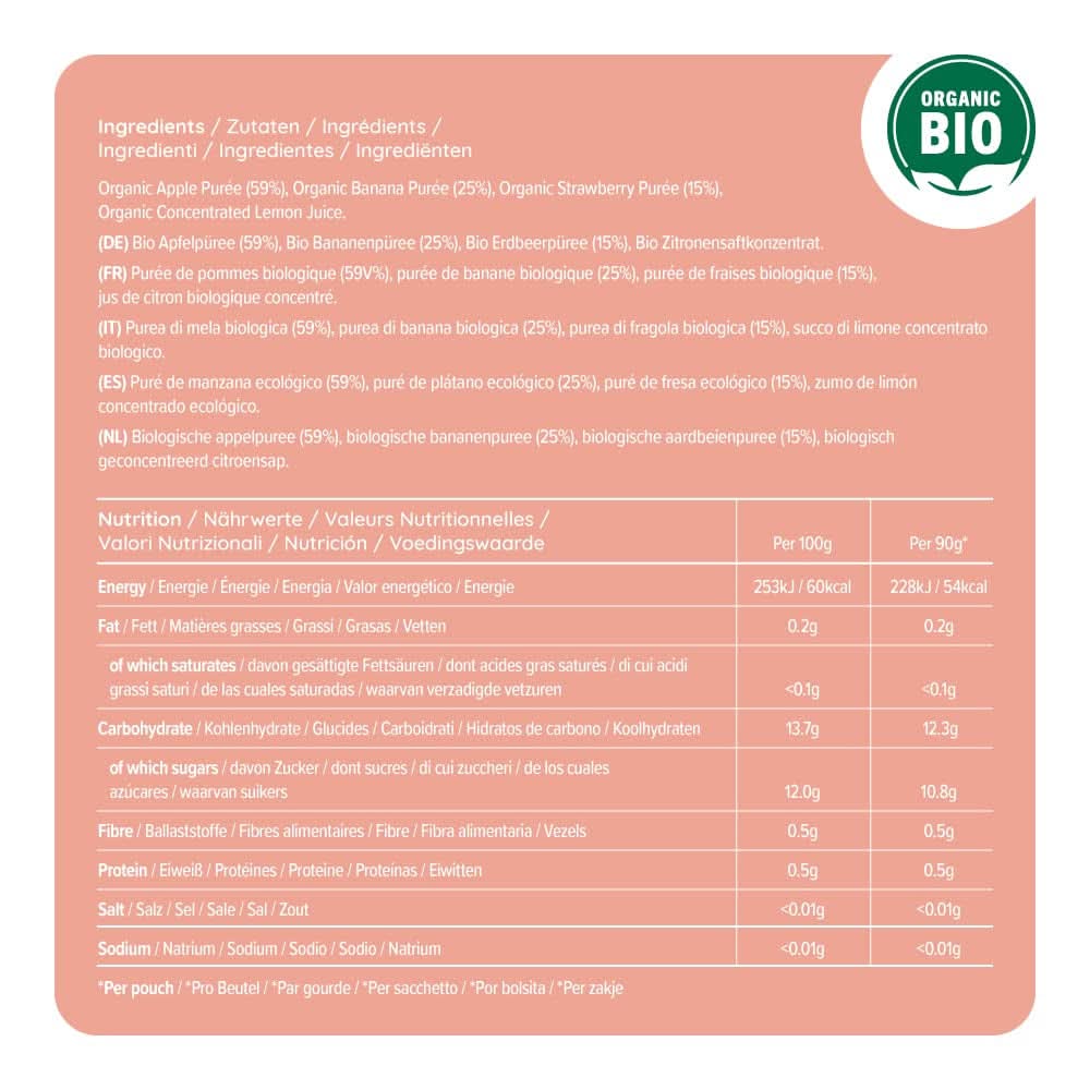 Mamá Osita, puré orgánico de diferentes frutas, set 6 x 90 gramos Madre e Hijo Naty Shop