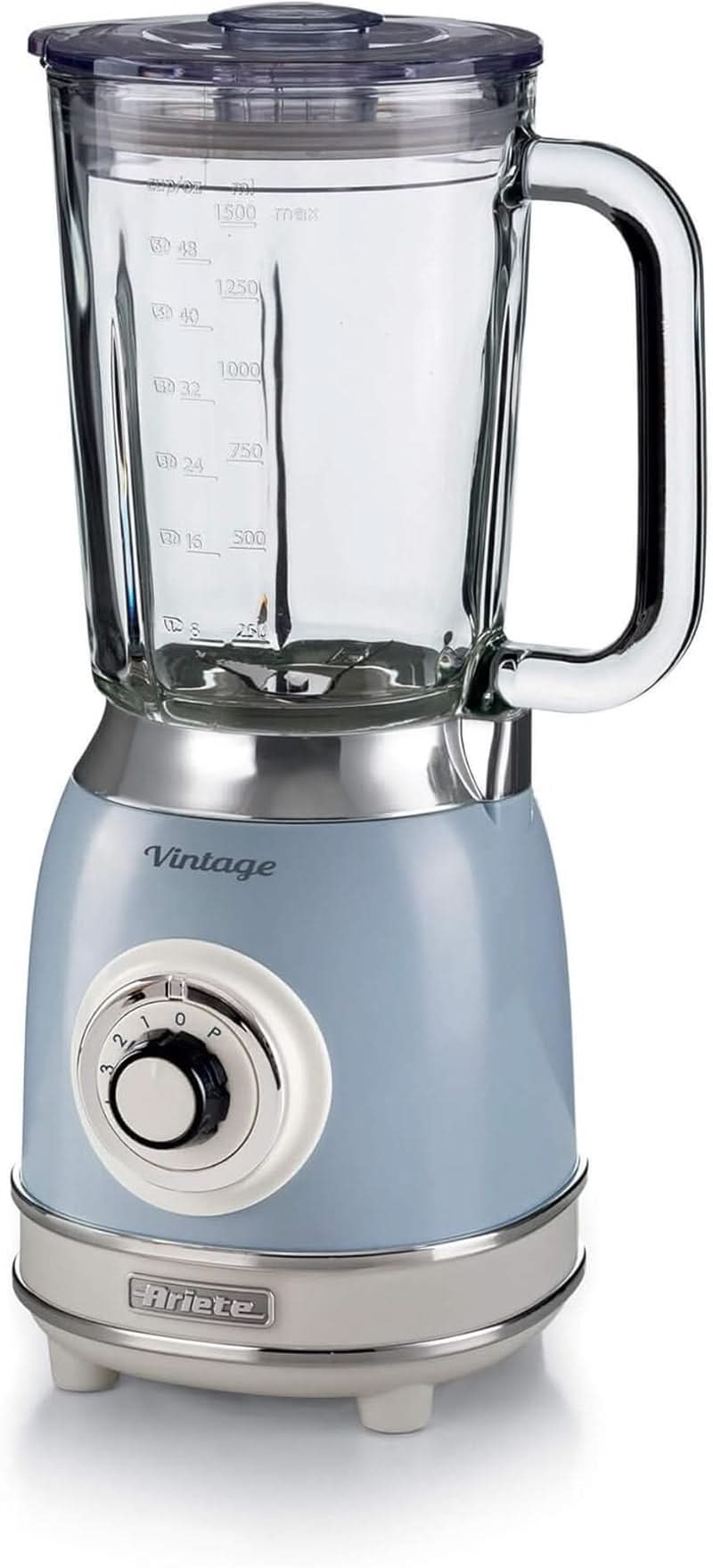 Ariete Vintage 583 Batidora de vaso, batidora multifunción retro con 4 grifos, 4 geschwindigkeiten + función de pulso, función de triturador de hielo, 1,5 litros de capacidad, 1000 W, Green Kitchen Naty Shop Hellblau Single