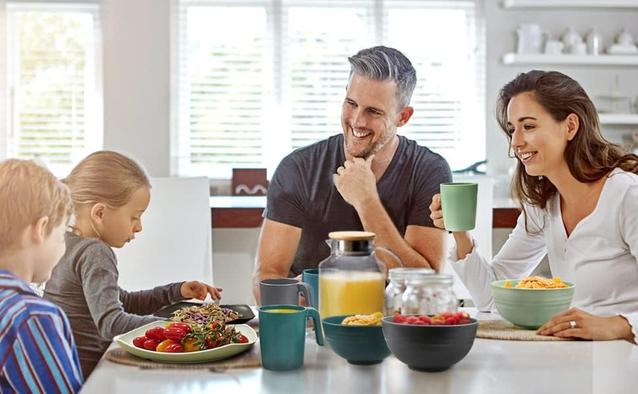 Set de veselă din PP | Set de veselă ușor și indestructibil, format din 16 piese, pentru copii și adulți, set combinat de masă cu 4 farfurii, 4 farfurii de desert, 4 boluri, 4 cești pentru 4 persoane