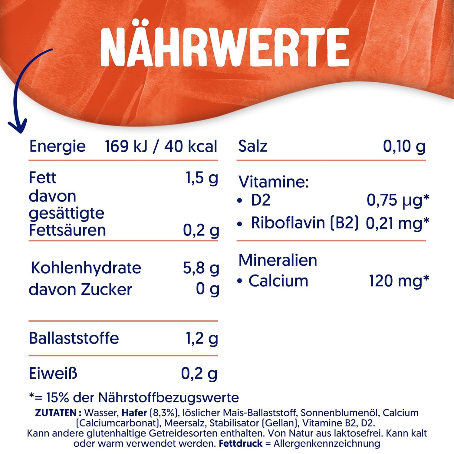 Alpro Haferdrink ohne Zucker – Milchalternative auf Haferbasis – Vegano y sin lactosa – Rico en sustancias balasto, calcio y vitaminas – 8 x 1 L