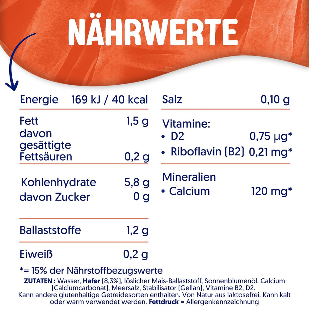 Alpro Haferdrink ohne Zucker – Milchalternative auf Haferbasis – Vegano y sin lactosa – Rico en sustancias balasto, calcio y vitaminas – 8 x 1 L