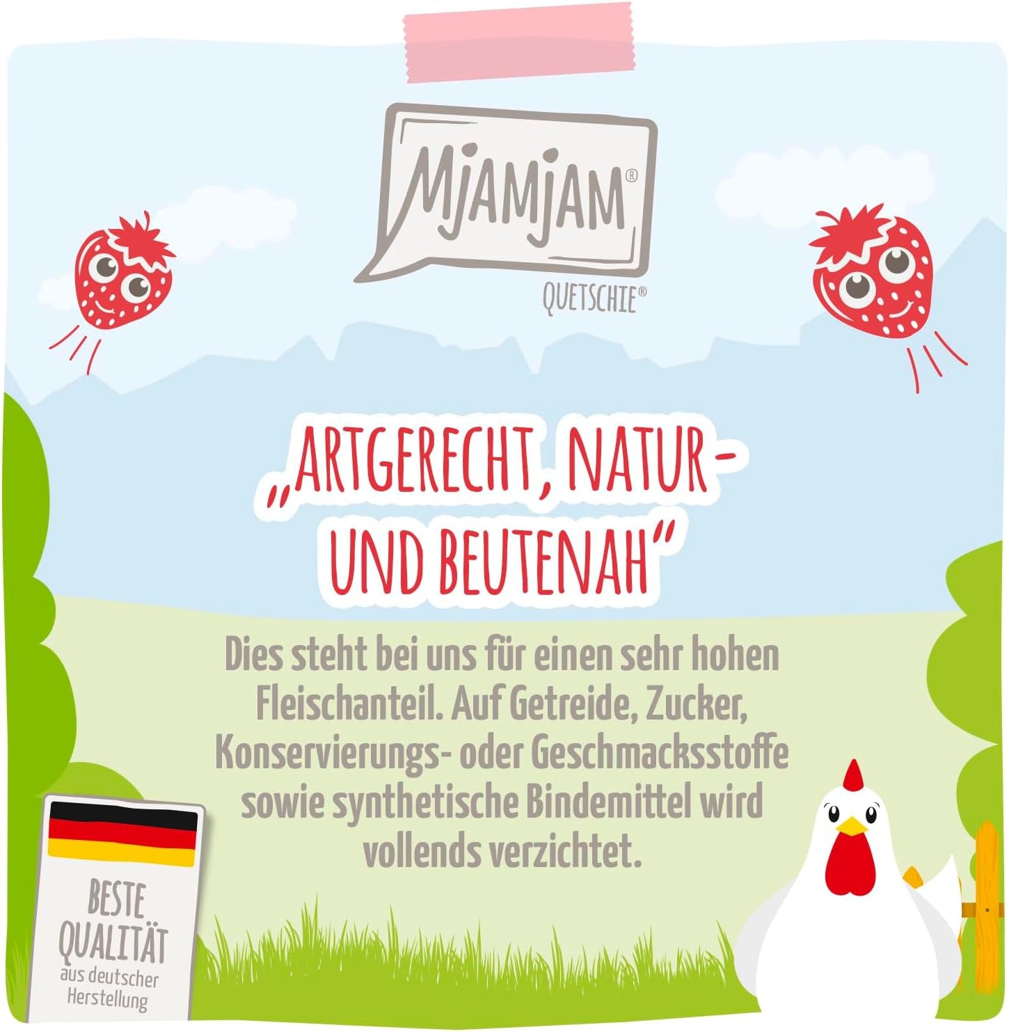 MjAMjAM – Hrană umedă premium pentru pisici - pui delicat cu căpșuni fructate 400g, pachet de 6 (6 x 400g), naturală cu carne suplimentară